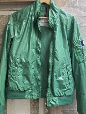 Men's Moncler bomber jacket in green, size 1.